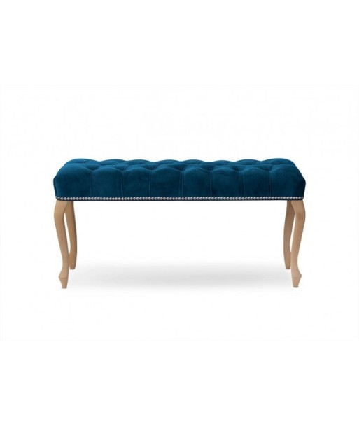 Banc rembourré en tissu, avec pieds en bois Ingrid Medium Navy / Hêtre, l100xA40xH49 cm meilleur choix