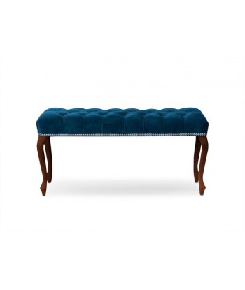 Banc rembourré en tissu, avec pieds en bois Ingrid Medium Navy / Walnut, l100xA40xH49 cm votre