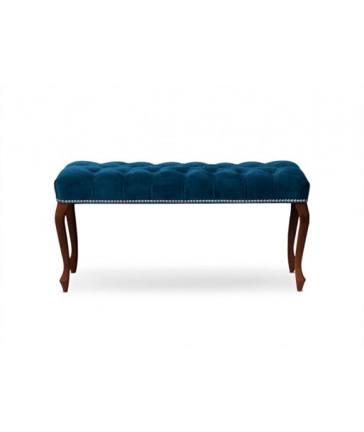 Banc rembourré en tissu, avec pieds en bois Ingrid Medium Navy / Walnut, l100xA40xH49 cm votre