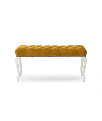 Banc rembourré en tissu, avec pieds en bois Ingrid Large Jaune / Blanc, l120xA40xH49 cm pour bénéficier 