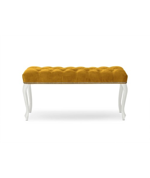 Banc rembourré en tissu, avec pieds en bois Ingrid Large Jaune / Blanc, l120xA40xH49 cm pour bénéficier 