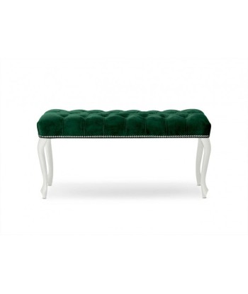 Banc rembourré en tissu, avec pieds en bois Ingrid Large Vert / Blanc, l120xA40xH49 cm Paris Déstockage Promo