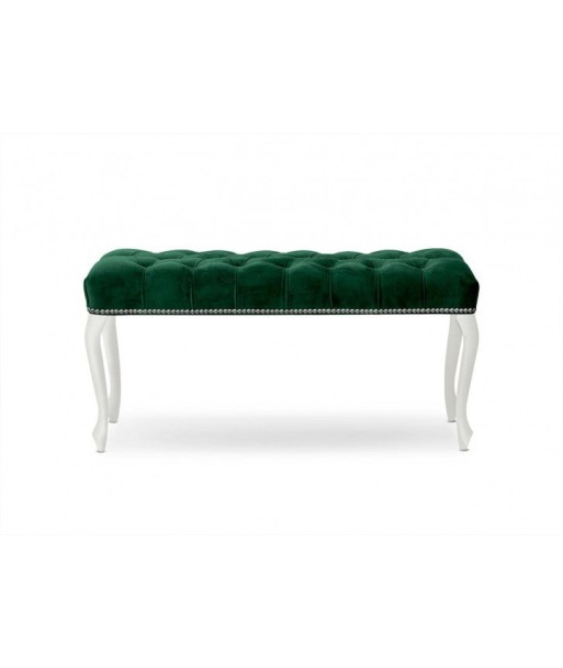 Banc rembourré en tissu, avec pieds en bois Ingrid Large Vert / Blanc, l120xA40xH49 cm Paris Déstockage Promo