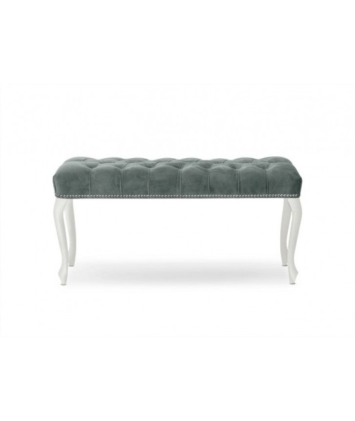 Banc rembourré avec tissu et pieds en bois Ingrid Small Velvet Gris / Blanc, l80xA40xH49 cm de technologie