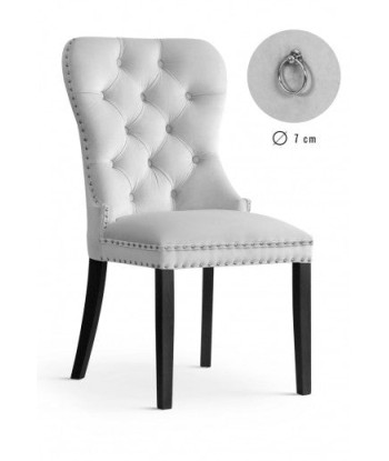 Chaise rembourrée avec tissu et pieds en bois Madame Velvet Argent / Noir, l51xA63xH99 cm brillant des détails fins