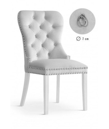 Chaise rembourrée avec tissu et pieds en bois Madame Velvet Argent / Blanc, l51xA63xH99 cm en ligne des produits 