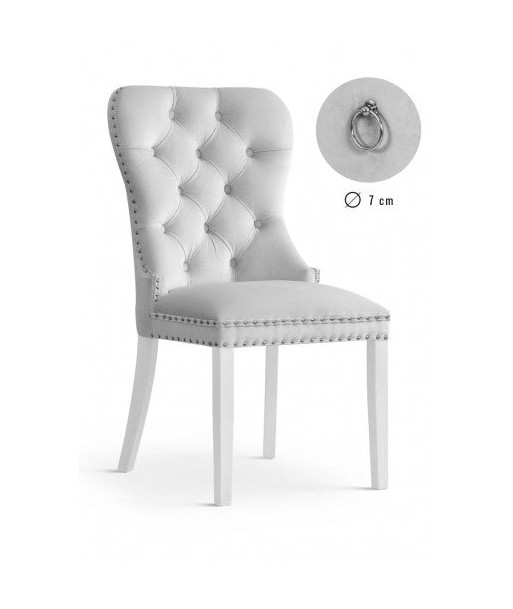 Chaise rembourrée avec tissu et pieds en bois Madame Velvet Argent / Blanc, l51xA63xH99 cm en ligne des produits 