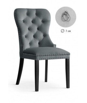 Chaise rembourrée avec tissu et pieds en bois Madame Velvet Gris / Noir, l51xA63xH99 cm livraison gratuite