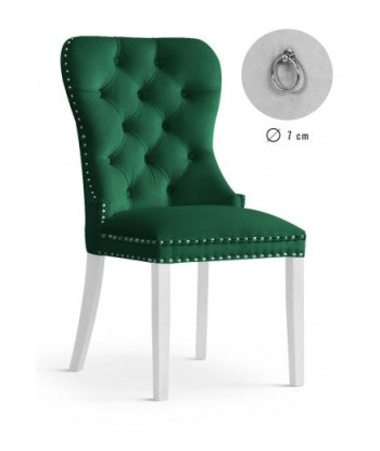 Chaise rembourrée avec tissu et pieds en bois Madame Velvet Vert / Blanc, l51xA63xH99 cm soldes