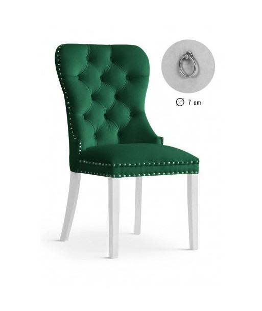 Chaise rembourrée avec tissu et pieds en bois Madame Velvet Vert / Blanc, l51xA63xH99 cm soldes