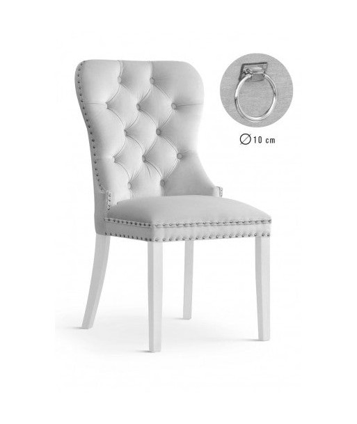 Chaise rembourrée avec tissu et pieds en bois Madame II Velours Argent / Blanc, l51xA63xH99 cm 2023