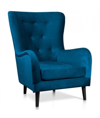 Fauteuil fixe tapissé de tissu, avec pieds en bois Bleu Maréchal / Noir, l85xA96xH103 cm la livraison gratuite