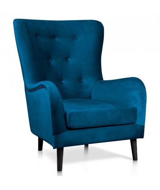 Fauteuil fixe tapissé de tissu, avec pieds en bois Bleu Maréchal / Noir, l85xA96xH103 cm la livraison gratuite