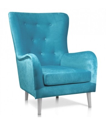 Fauteuil fixe tapissé de tissu, avec pieds en bois Marshal Turquoise / Blanc, l85xA96xH103 cm du meilleur 