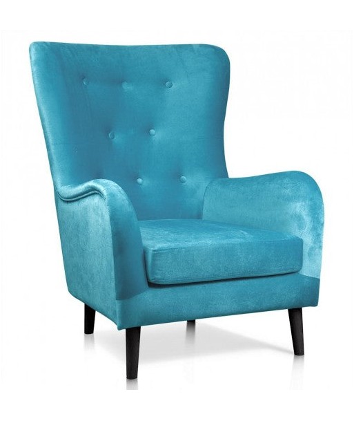 Fauteuil fixe tapissé de tissu, avec pieds en bois Marshal Turquoise / Noir, l85xA96xH103 cm basket pas cher