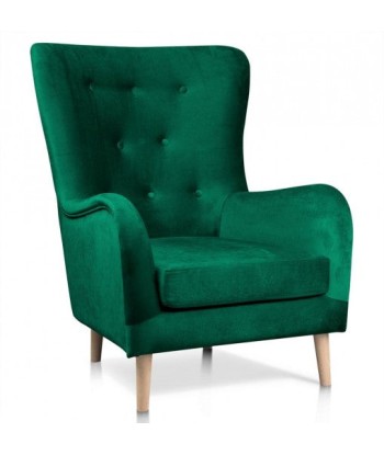 Fauteuil fixe recouvert de tissu, avec pieds en bois Marshal Vert / Chêne, l85xA96xH103 cm l'évolution des habitudes 