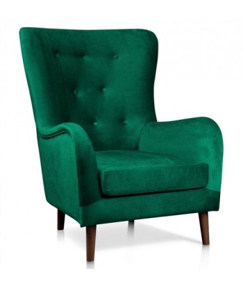 Fauteuil fixe tapissé de tissu, avec pieds en bois Marshal Vert / Noyer, l85xA96xH103 cm online