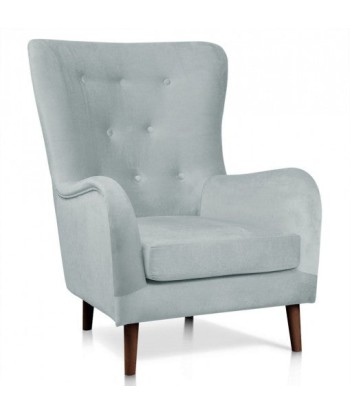 Fauteuil fixe tapissé de tissu, avec pieds en bois Marshal d'argent / Noyer, l85xA96xH103 cm Fin de série