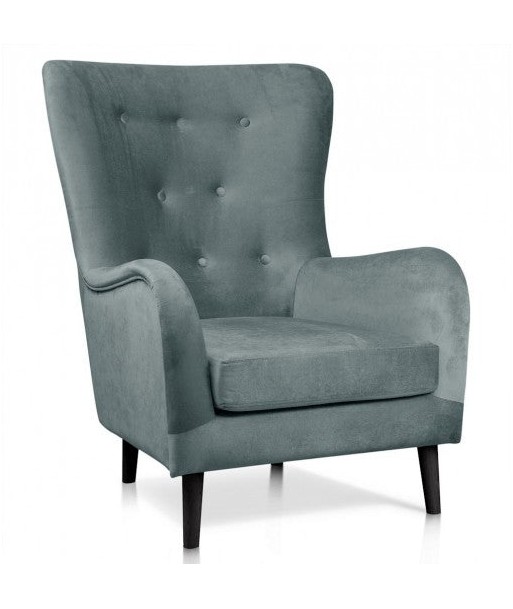 Fauteuil fixe tapissé de tissu, avec pieds en bois Marshal Gris / Noir, l85xA96xH103 cm de France