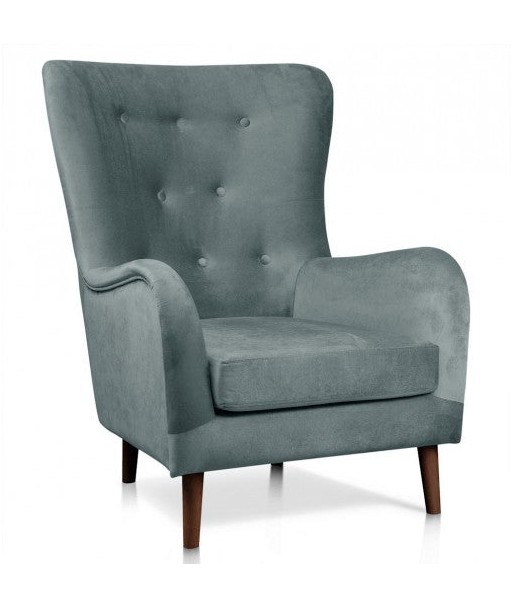 Fauteuil fixe tapissé de tissu, avec pieds Marshal Gris / Noyer, l85xA96xH103 cm Jusqu'à 80% De Réduction