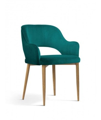 Chaise capitonnée tissu et pieds métal Mercy Velvet Turquoise / Chêne, l53xA60xH79 cm sur le site 