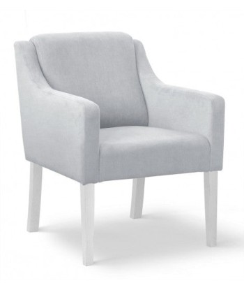 Fauteuil fixe tapissé de tissu et pieds en bois Velours Milo Argent / Blanc, l68xA66xH85 cm Faites des économies