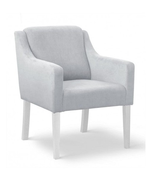 Fauteuil fixe tapissé de tissu et pieds en bois Velours Milo Argent / Blanc, l68xA66xH85 cm Faites des économies