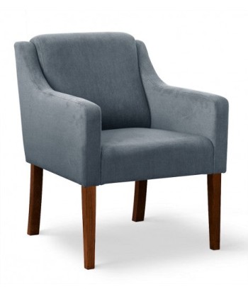 Fauteuil fixe tapissé de tissu et pieds en bois Velours Milo Gris / Noyer, l68xA66xH85 cm destockage