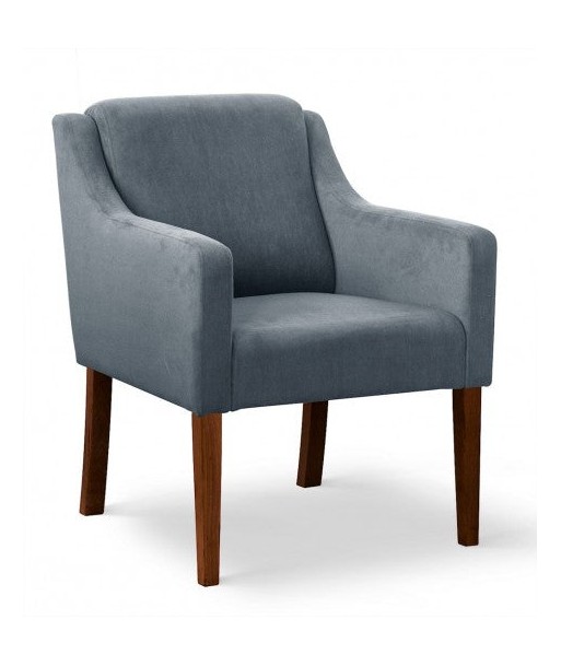 Fauteuil fixe tapissé de tissu et pieds en bois Velours Milo Gris / Noyer, l68xA66xH85 cm destockage