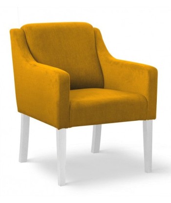 Fauteuil fixe tapissé de tissu et pieds en bois Velours Milo Jaune / Blanc, l68xA66xH85 cm pas cher chine