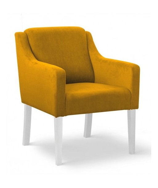 Fauteuil fixe tapissé de tissu et pieds en bois Velours Milo Jaune / Blanc, l68xA66xH85 cm pas cher chine