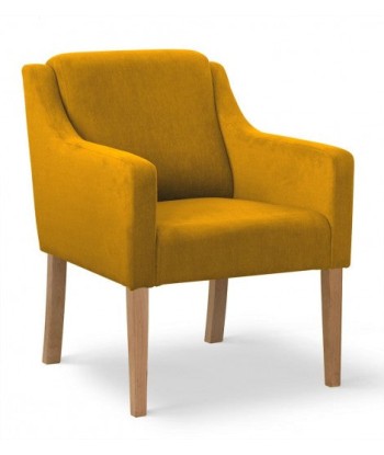 Fauteuil fixe tapissé de tissu et pieds en bois Velours Milo Jaune / Chêne, l68xA66xH85 cm en linge