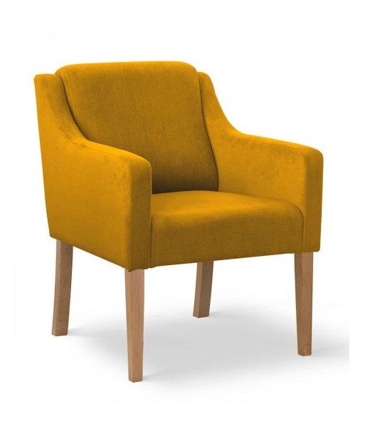 Fauteuil fixe tapissé de tissu et pieds en bois Velours Milo Jaune / Chêne, l68xA66xH85 cm en linge