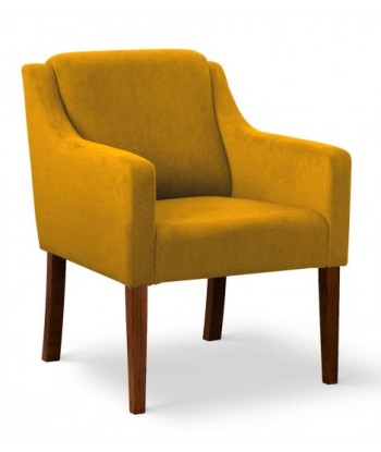 Fauteuil fixe tapissé de tissu et pieds en bois Velours Milo Jaune / Noyer, l68xA66xH85 cm Les magasins à Paris