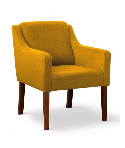 Fauteuil fixe tapissé de tissu et pieds en bois Velours Milo Jaune / Noyer, l68xA66xH85 cm Les magasins à Paris