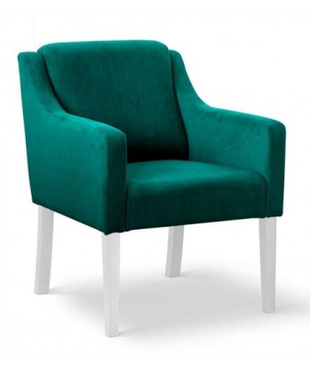 Fauteuil fixe tapissé de tissu et pieds en bois Velours Milo Turquoise / Blanc, l68xA66xH85 cm de votre