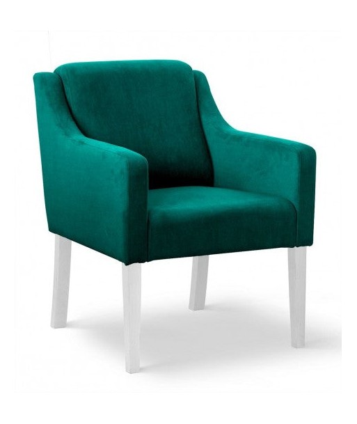 Fauteuil fixe tapissé de tissu et pieds en bois Velours Milo Turquoise / Blanc, l68xA66xH85 cm de votre