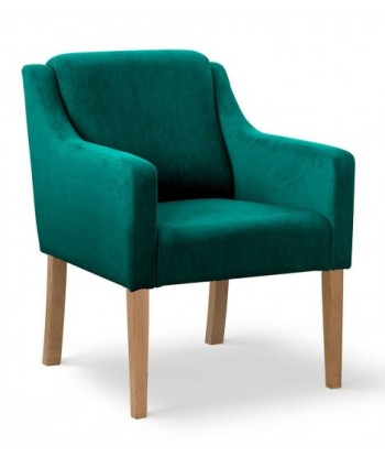 Fauteuil fixe tapissé de tissu et pieds en bois Milo Velours Turquoise / Chêne, l68xA66xH85 cm pas cher