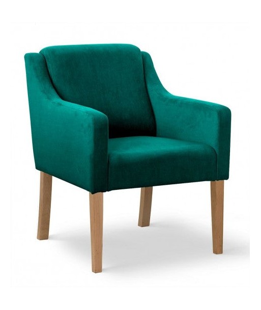 Fauteuil fixe tapissé de tissu et pieds en bois Milo Velours Turquoise / Chêne, l68xA66xH85 cm pas cher