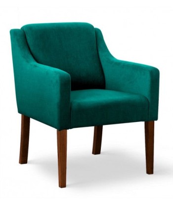 Fauteuil fixe tapissé de tissu et pieds en bois Milo Velours Turquoise / Noyer, l68xA66xH85 cm en stock