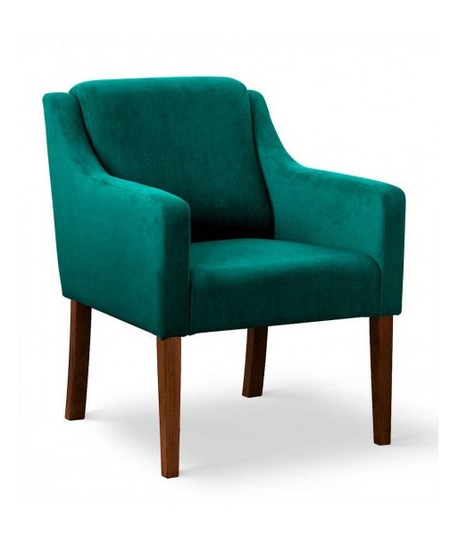 Fauteuil fixe tapissé de tissu et pieds en bois Milo Velours Turquoise / Noyer, l68xA66xH85 cm en stock