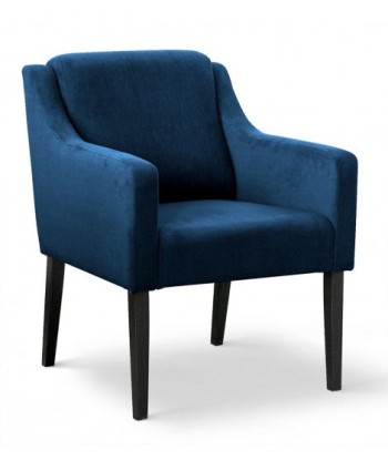 Fauteuil fixe tapissé de tissu et pieds en bois Velours Milo Bleu / Noir, l68xA66xH85 cm pas cher chine