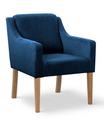 Fauteuil fixe tapissé de tissu et pieds en bois Velours Milo Bleu / Chêne, l68xA66xH85 cm en stock