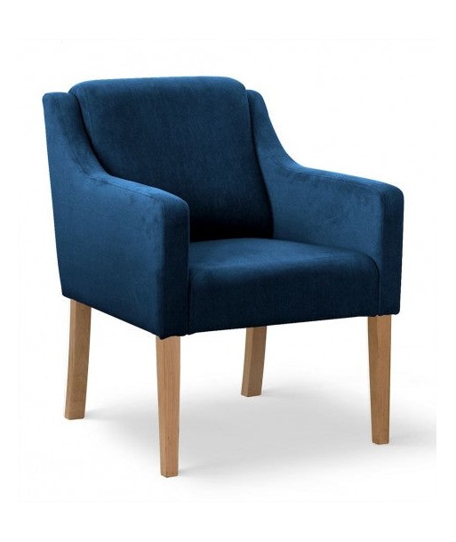 Fauteuil fixe tapissé de tissu et pieds en bois Velours Milo Bleu / Chêne, l68xA66xH85 cm en stock