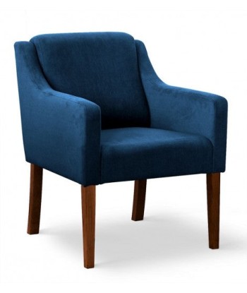 Fauteuil fixe tapissé de tissu et pieds en bois Velours Milo Bleu / Noyer, l68xA66xH85 cm sur le site 