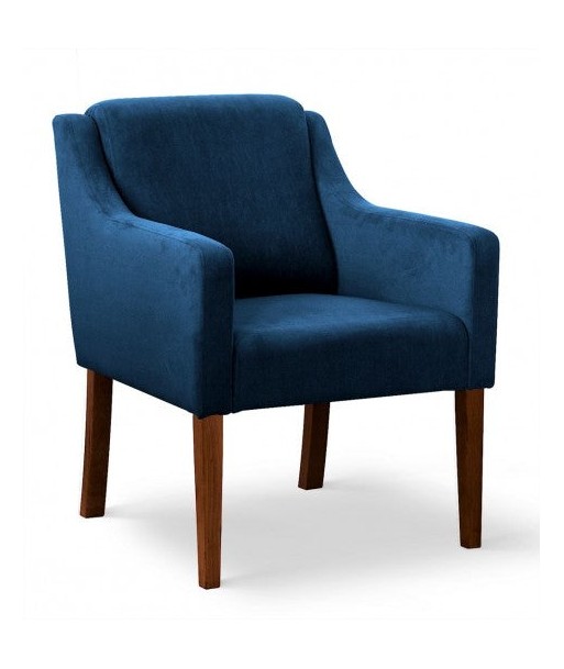 Fauteuil fixe tapissé de tissu et pieds en bois Velours Milo Bleu / Noyer, l68xA66xH85 cm sur le site 