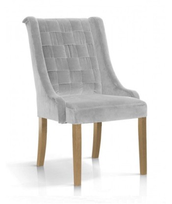 Chaise rembourrée en tissu, avec pieds en bois Prince Velvet d'argent / Chêne, l55xA70xH105 cm Jusqu'à 80% De Réduction