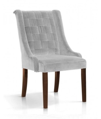 Chaise rembourrée en tissu, avec pieds en bois Prince Velvet d'argent / Noyer, l55xA70xH105 cm les ctes