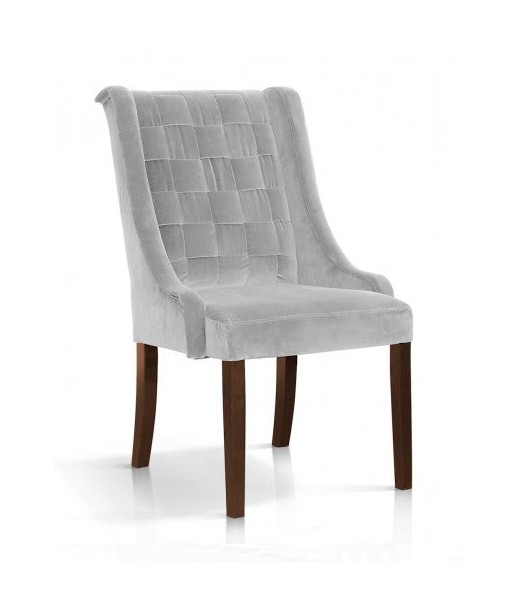 Chaise rembourrée en tissu, avec pieds en bois Prince Velvet d'argent / Noyer, l55xA70xH105 cm les ctes