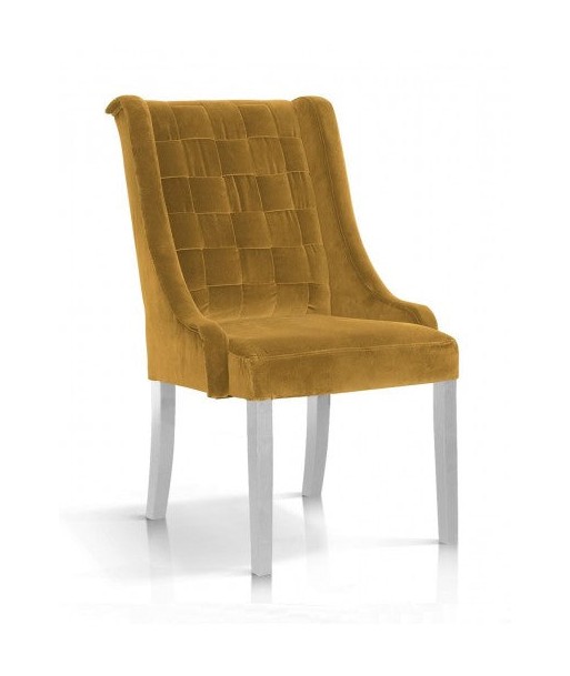 Chaise rembourrée en tissu, avec pieds en bois Prince Velvet Jaune / Blanc, l55xA70xH105 cm Dans la société mordern